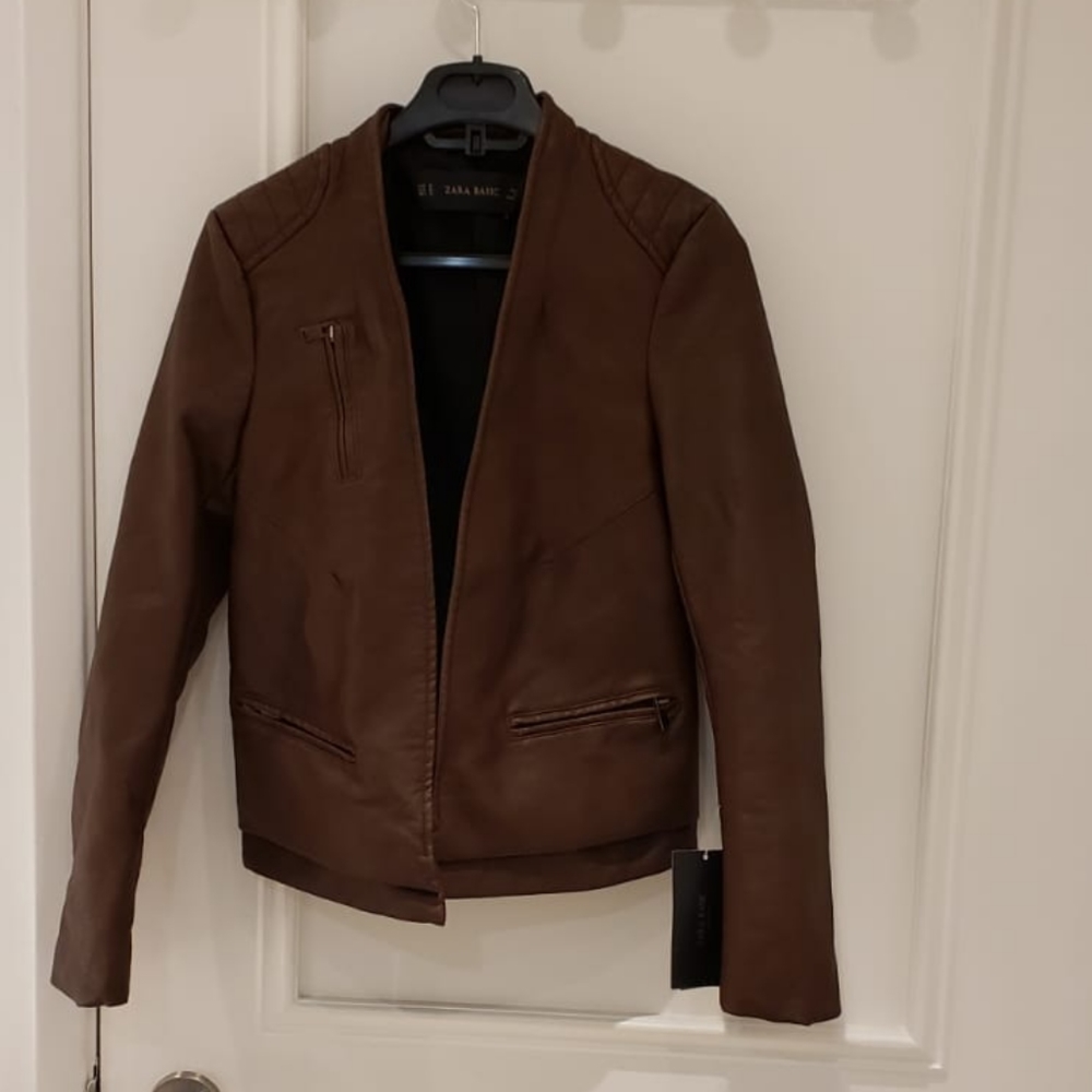 Zara faux brown leather jacket brand new